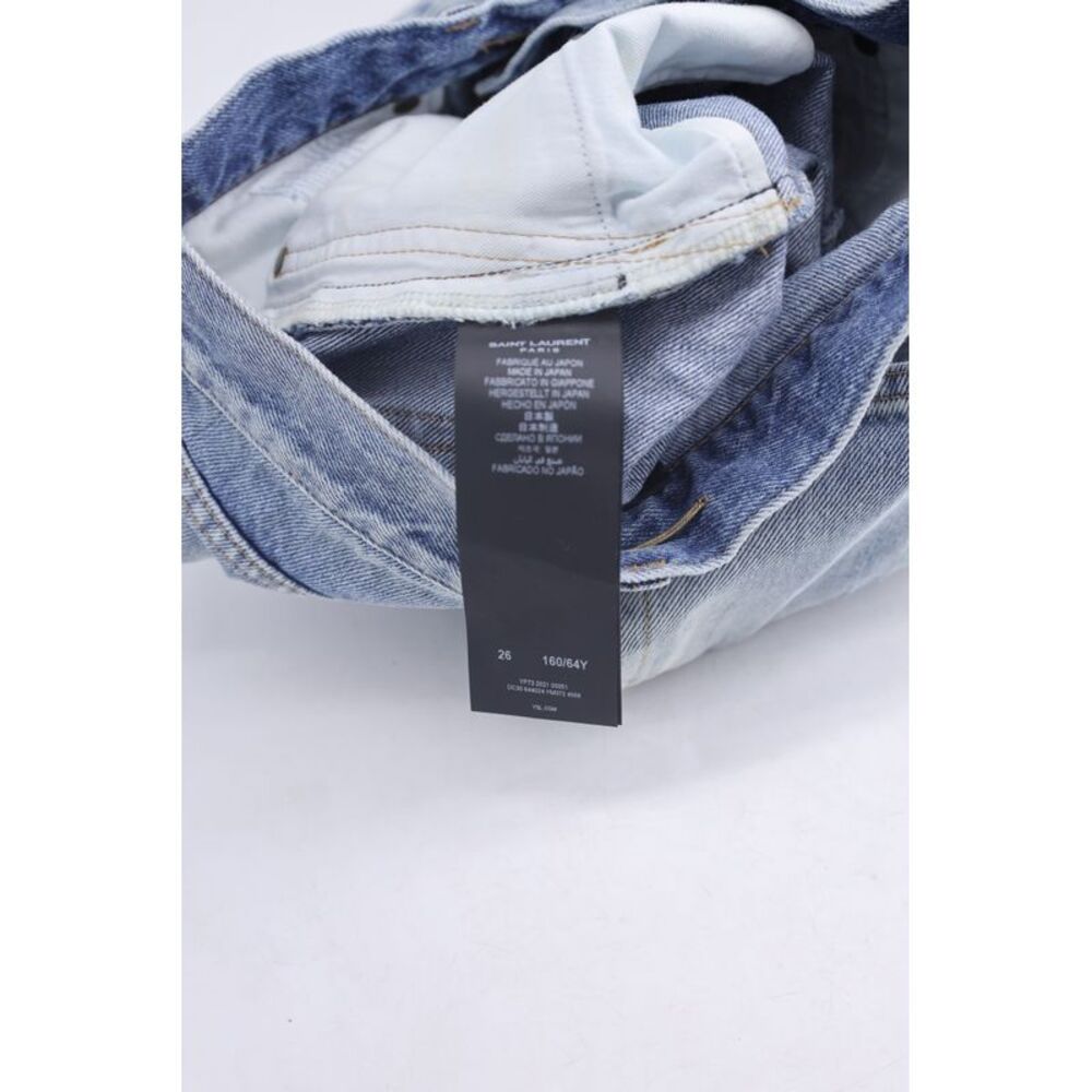 Saint Laurent Distressed Faded High-Rise Jeans in Blue Cotton Denim - Picture 4 of 4